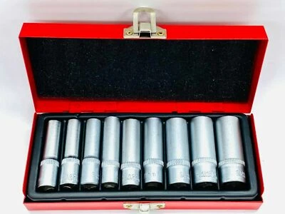 Set di chiavi a bussola lunghe 9 pezzi con attacco 1/4 CHROME VANADIUM da 5 a 13 - Immagine 1 di 4