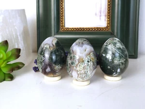 Moss Agate Egg 2.25 x 1.75 x 1.75 inches; 4.97 Ounces - Picture 1 of 5