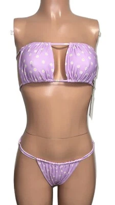 Biquíni Weworewhat Lilás Margarida Skimpy Strappy String sem alças ajustável L Top - Imagem 1 de 4