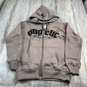 Angelic Motion Felpa con Cappuccio Adulto Taglia Media Grigio Full Zip Maglione Giacca - Foto 1 di 5