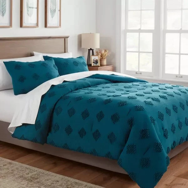 Threshold Tufted Diamond Crinkle Comforter Sham Set Full/Queen - Dark Teal Blue