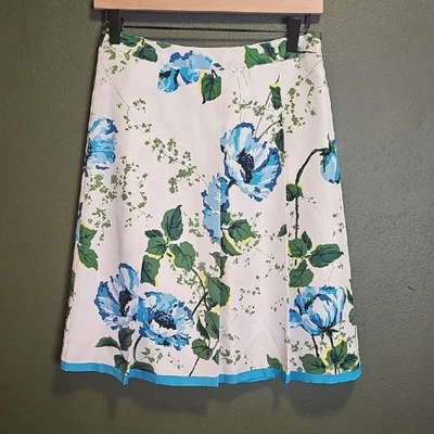 Banana Republic Skirt Silk Floral A-Line- Blue and Green Size 0 - Image 1 of 4