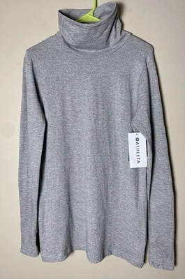 NUEVO CON ETIQUETAS $89 Athleta talla XL Gris Brillo Flurry Cuello Alto Sin Costuras Top (19"x28.5") Foto 1 de 4