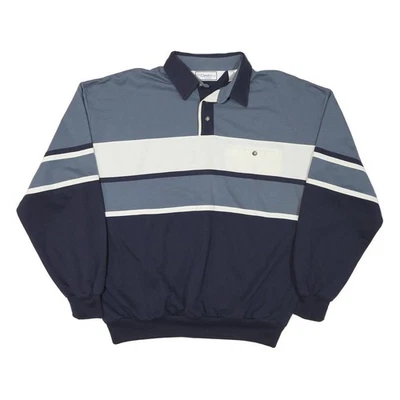 CLASSICS Mens Blue & White Striped Long Sleeve Polo Shirt XL Casual Cotton Blend - Image 1 of 4
