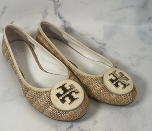 Ballerine Tory Burch Reva in pelle intrecciata trafilata in rafia 8,5 m - Foto 1 di 8