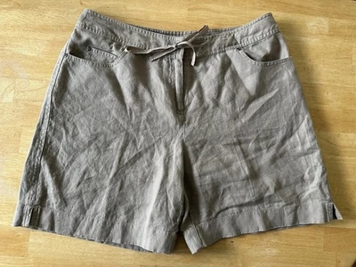 Pantalones Cortos Jill 100% Lino Botón Cintura Con Corbata Beige Tostado Talla 12 Foto 1 de 4