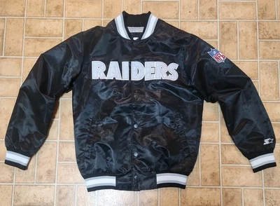 Las Vegas Raiders Men's Starter Bomber Jacket Black Label, Satin Black sz Medium - Image 1 of 4