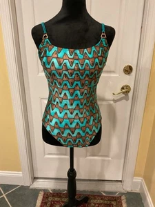 GIDEON OBERSON ONE PIECE SWIMSUIT BY GOTTEX TURQUOISE AND BRONZE SZ 10 NWOT - Picture 1 of 6