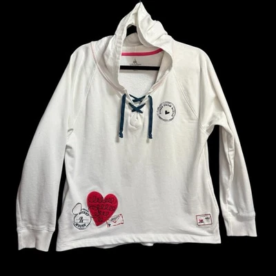 Disney Parks Kisses From Minnie Hoodie Women’s L White Sweatshirt Pockets - Image 1 of 4