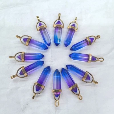 Colgantes de piedra de columna hexagonal de vidrio de cristal azul púrpura 50 piezas para hacer joyas Foto 1 de 4
