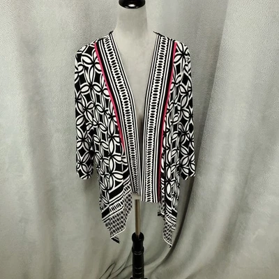 Cárdigan Catherines Mujer 1X Negro Blanco Geométrico Frente Abierto Elástico Foto 1 de 4