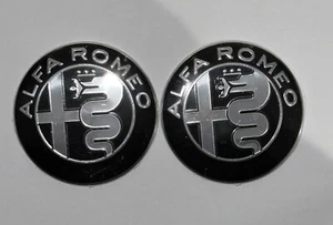 ALFA ROMEO BADGE 74mm X2 147 156 159 BRERA MITO GIULIA NEW DESIGN *BLACK&SILVER* - Picture 1 of 2
