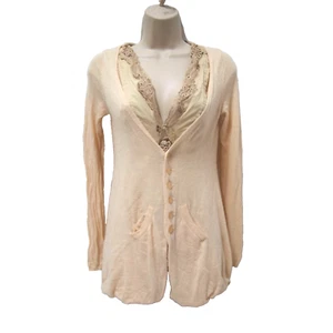 Anthro Knitted & Knotted Cream Lace Trim Sweater XS Cardigan Wool/Angora V-Neck - Picture 1 of 7