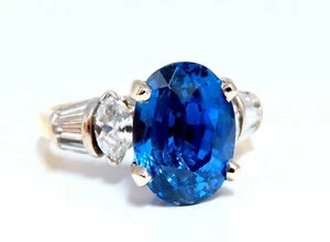 5.75ct GIA Certified Natural No Heat Blue Sapphire Ring 18 Karat Traditional - Picture 1 of 8