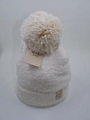 C.C Baby Kids Babies Soft Stretch Hat Knit Pom Pom Beanie Cream NEW NWT - Image 1 of 3