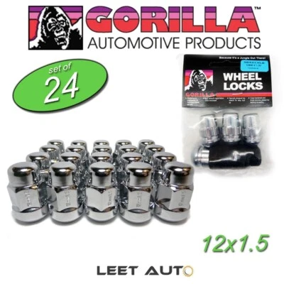 (24 piezas.)Tuercas cromadas Gorilla + cerraduras de rueda, asiento de bola Honda/Acura, 12 mm x 1,50 Foto 1 de 4