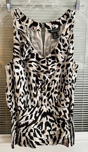 White House Black Market Top Tank Animal Print Ruffle VNeck Tiered Waist EUC XS - Picture 1 of 6