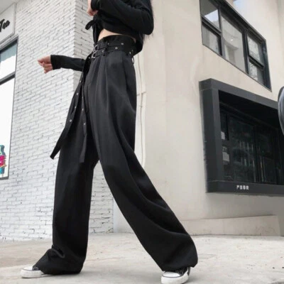 Mujeres Gótico Punk Pantalones de Pierna Ancha Carga Pantalones Sueltos Pantalones Largos Harajuku Foto 1 de 4