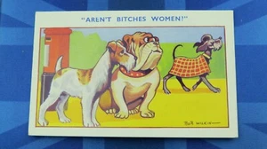 Postal cómica con temática de perro década de 1940 Bulldog Fox Terrier Canic NO SON BITCHES MUJER - Imagen 1 de 2
