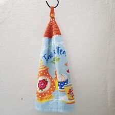 Retro Kitchen Hand Towel with Crocheted Top and Handle and Button