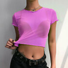Women Pullover Tees T-Shirt Crop Tops Tunic Mesh Sheer See Through Sexy Blouse