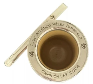 MATE CON BOMBILLA VIROLA GRABADA VELEZ SARFIELD CON CAJA - Imagen 1 de 6