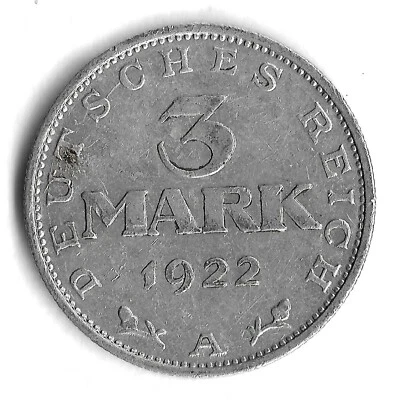 1922 A Germany 3 Mark Aluminum World Coin - KM# 28 - Image 1 of 2