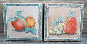 Set of 2  DALTILE 6" x 6" Decorative Ceramic Tile Pear ,Grapes,Apple - Picture 1 of 4