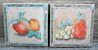 Juego de 2 Azulejos Cerámicos Decorativos DALTILE 6" X 6" Pera, Uvas, Manzana Foto 1 de 4