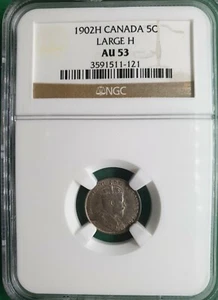 1902H CANADA 5 CENTS LARGE "H" SILVER NGC AU 53 - Picture 1 of 2