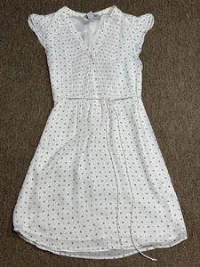 H&M Black & White Pleated Button Front Short Sleeve Tie Waist Shirt Dress Sz 8 - Picture 1 of 21