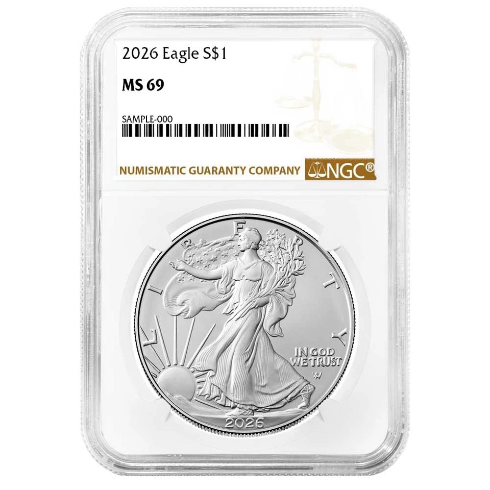 Preventa - 2026 $1 American Silver Eagle NGC MS69 etiqueta marrón Foto 1 de 3