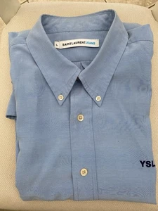 Vintage Yves Saint Laurent Men's Long Sleeve Blue Shirt Size L Collar 17 1/2” - Picture 1 of 6