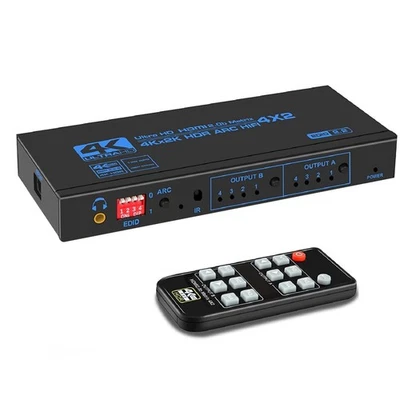 4X2 HDMI Matrix Switch Splitter 4K 60Hz with 3.5mm Jack Stereo out 4 in 2 out - Image 1 of 4