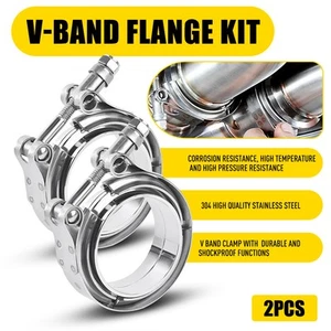 2pcs 2.5" V-Band Clamp 63.5mm Flanges Kit Male Female Flange Stainless Steel - Picture 1 of 13