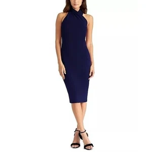 RACHEL RACHEL ROY Harland Navy Blue Textured Halter Neck Midi Dress Size L NWT - Picture 1 of 13
