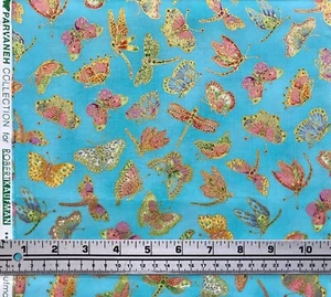 Parvaneh’s Butterflies Aqua Metallic Cotton Quilting Fabric Fat Quarters - Picture 1 of 1
