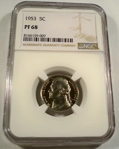 1953 5c NGC PF68 PROOF JEFFERSON NICKEL PR PF 68 GREAT CAMEO EFFECT - Picture 1 of 5