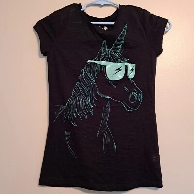 Camisa Mudd Niñas Manga Corta Negra Con Diseño Unicornio Azul Neón Talla XL (16) Foto 1 de 4