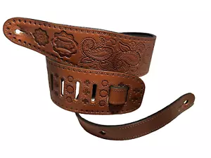 Levy's PM44T03 Classic Tooled Leather Paisley Guitar Strap 3 inch TAN - Picture 1 of 14