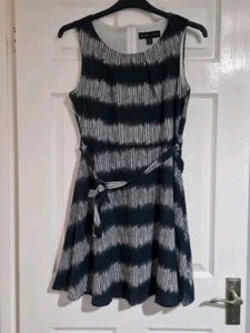 Mela London Size 12 Knee Length Dress striped zip back tie belted waist - Picture 1 of 8