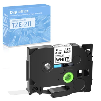 GREENCYCLE 1PK Compatible with Brother P-Touch TZ211 Tze211 Black on White Label Tape 6mm