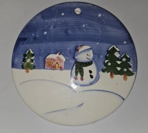 Nantucket Distributing Hand Painted Snowman Winter Scene Ceramic Plate - Picture 1 of 4