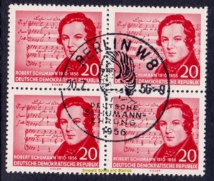 EBS East Germany DDR 1956 - Robert Schumann - Michel 529 - BLOCK OF 4 - CTO - Picture 1 of 1