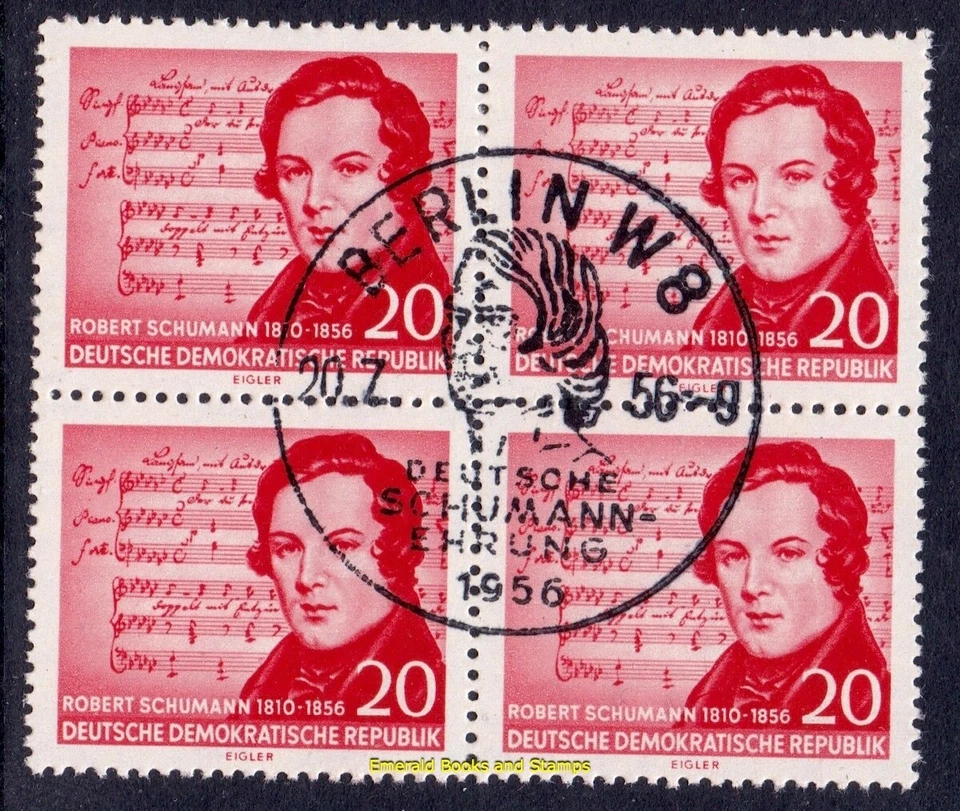 EBS East Germany DDR 1956 - Robert Schumann - Michel 529 - BLOCK OF 4 - CTO - Image 1 of 1