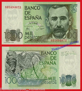 1000 Pesetas 1979 PEREZ GALDOS Serie 9D SC /  SPAIN Pick 158 Replacement  UNC - Afbeelding 1 van 1