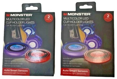NUEVO Paquete de 2 luces portavasos LED multicolores Monster iluminación de acento de coche Foto 1 de 3