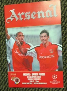 ARSENAL SPARTA PRAGUE CHAMPIONS LEAGUE OCTOBER 2000 MATCH PROGRAMME - Picture 1 of 1