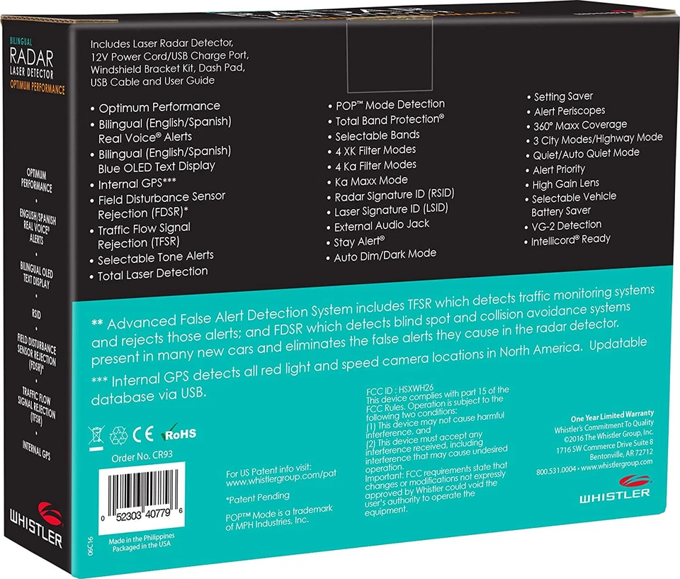 360° Protect, Bilingual GPS Whistler CR93 High Performance Laser Radar Detector - Image 1 of 4