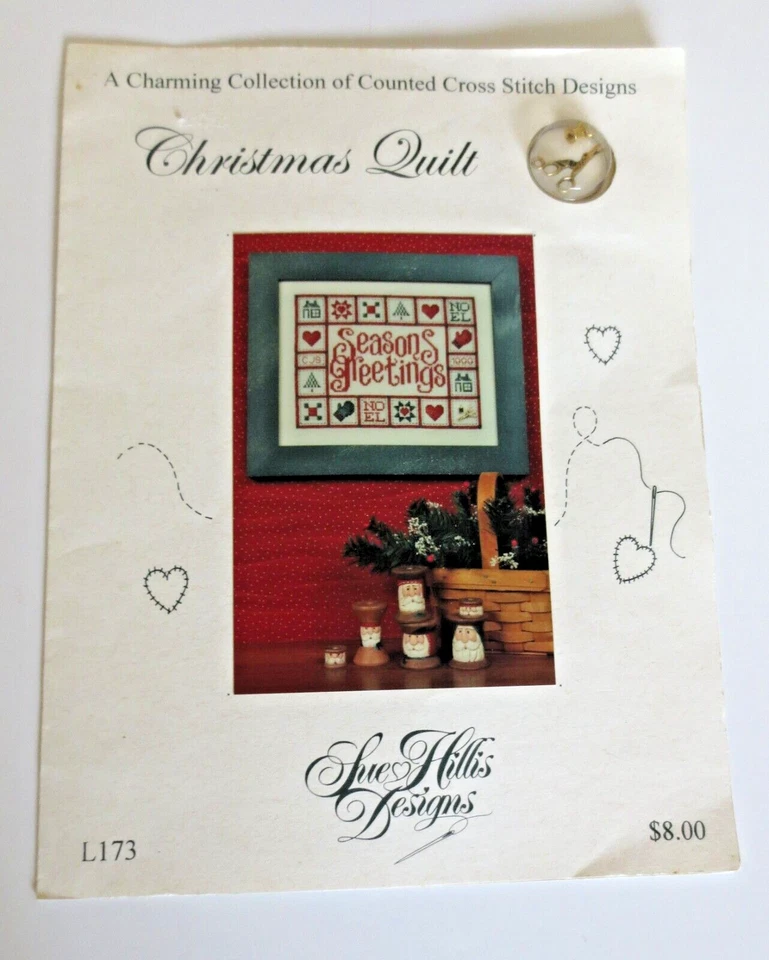 SUE HILLIS L173 CROSS STITCH DESIGN SEASONS GREETING CHRISTMAS QUILT CHARMS 1999 - Image 1 of 4